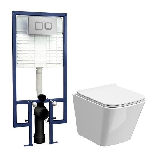 Nuie Modern Square Wall Hung Toilet With Soft Close Seat & Concealed Cistern