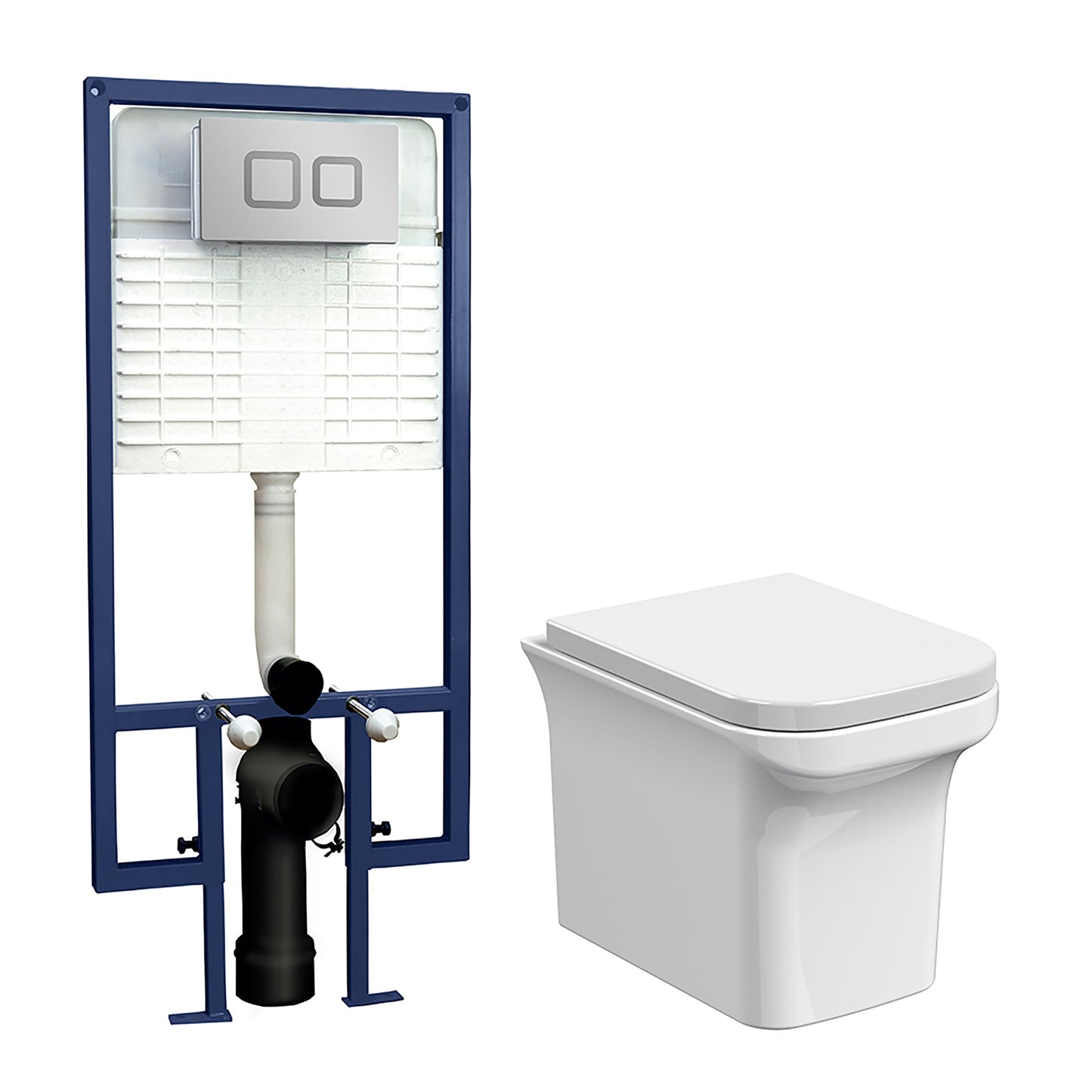 Nuie Square Wall Hung Toilet Pan With Soft Close Seat & Concealed Cistern