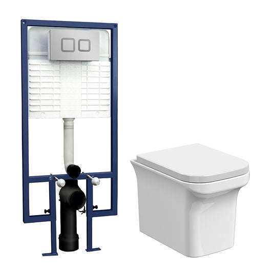 Nuie Square Wall Hung Toilet Pan With Soft Close Seat & Concealed Cistern