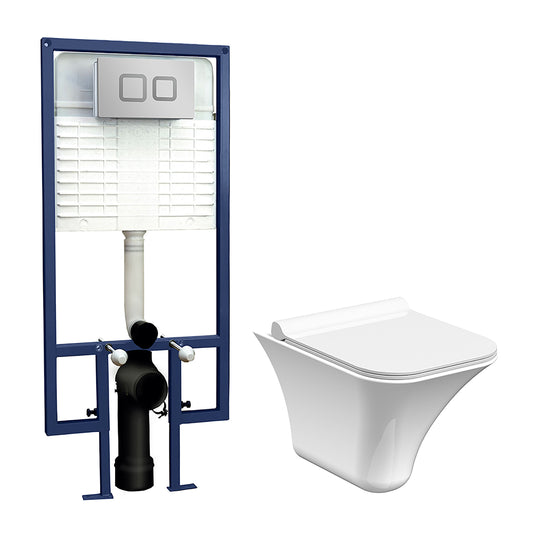 Nuie Square Wall Hung Toilet With Soft Close Seat & Concealed Cistern