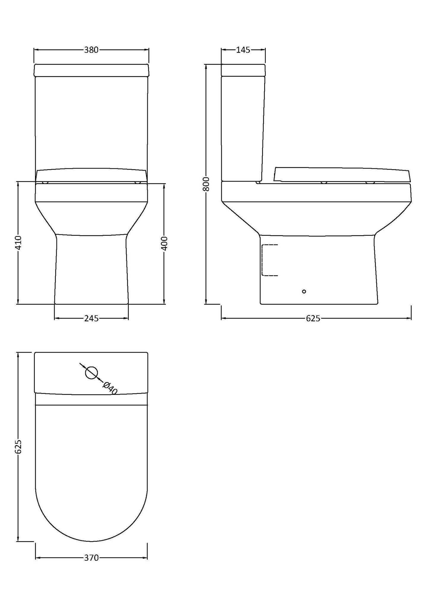 Nuie Harmony 380mm White Semi Flush-to-Wall Toilet Pan & Cistern