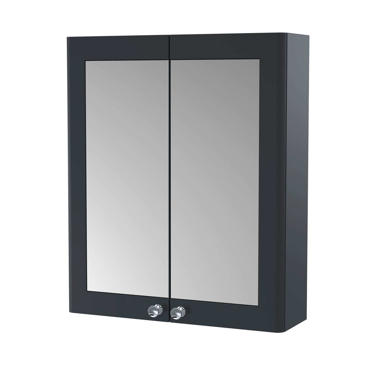 Nuie Classique 600mm 2 Door Soft Black Wall Hung Mirror Cabinet With Handles