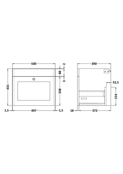 Classique Wall Hung 1 Drawer Unit, 500mm