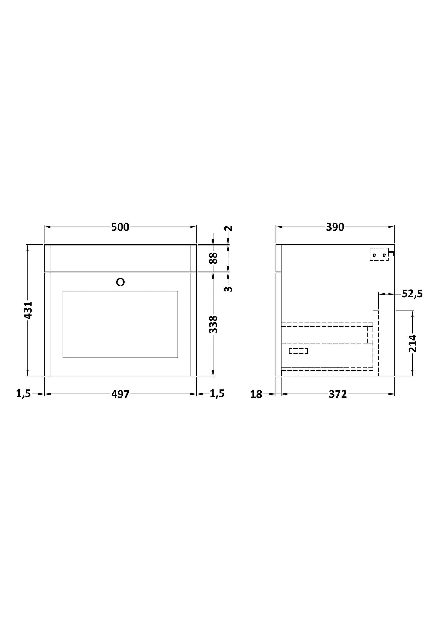 Classique Wall Hung 1 Drawer Unit, 500mm
