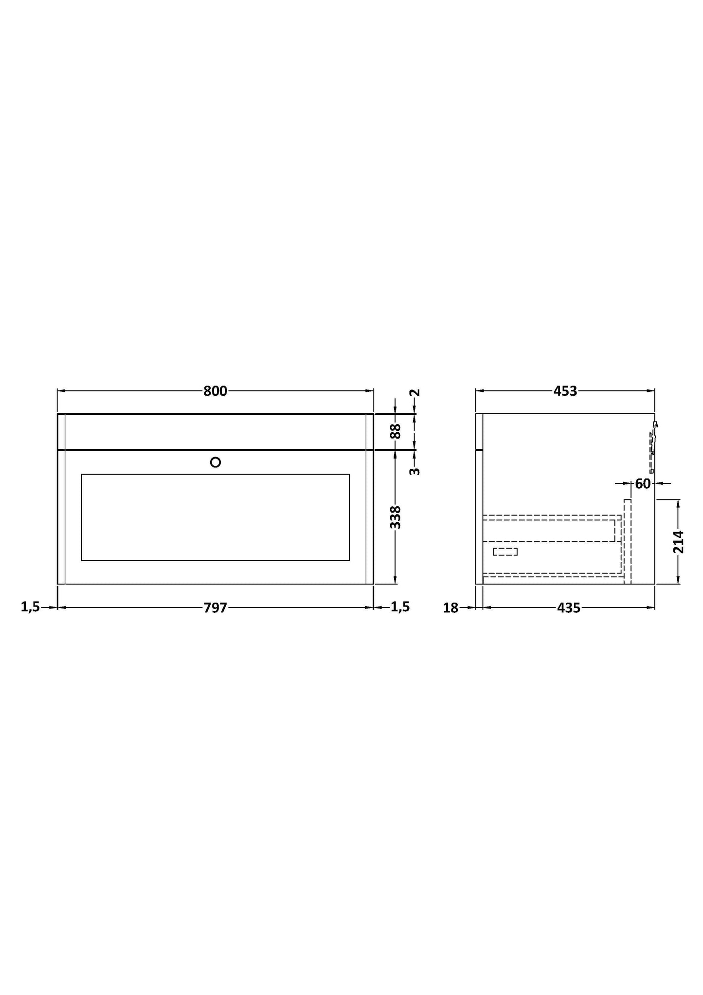 Classique Wall Hung 1 Drawer Unit, 800mm