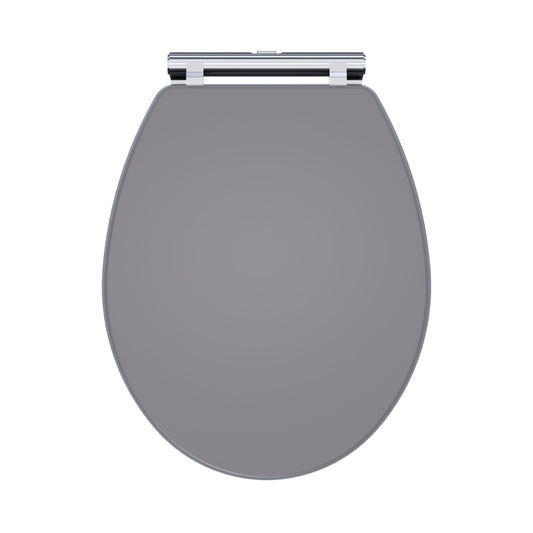 Nuie Classique Traditional Satin Grey Round Wooden Soft Close Toilet Seat With Quick Release Hinge