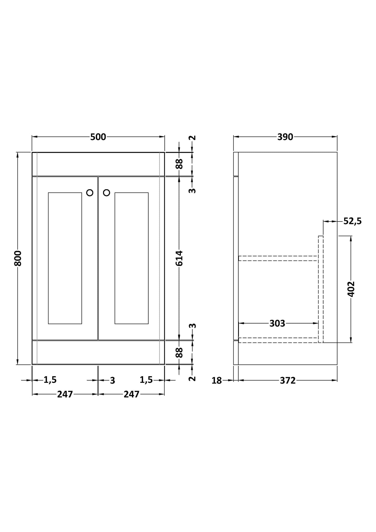 Classique Floor Standing 2 Door Unit, 500mm