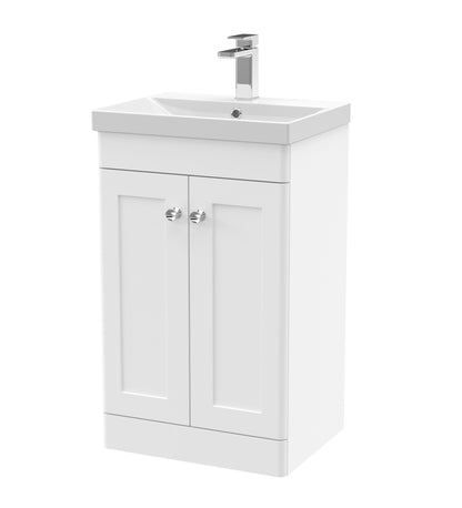 Nuie Classique 500mm Satin White Floor Standing 2 Door Vanity Unit With Basin