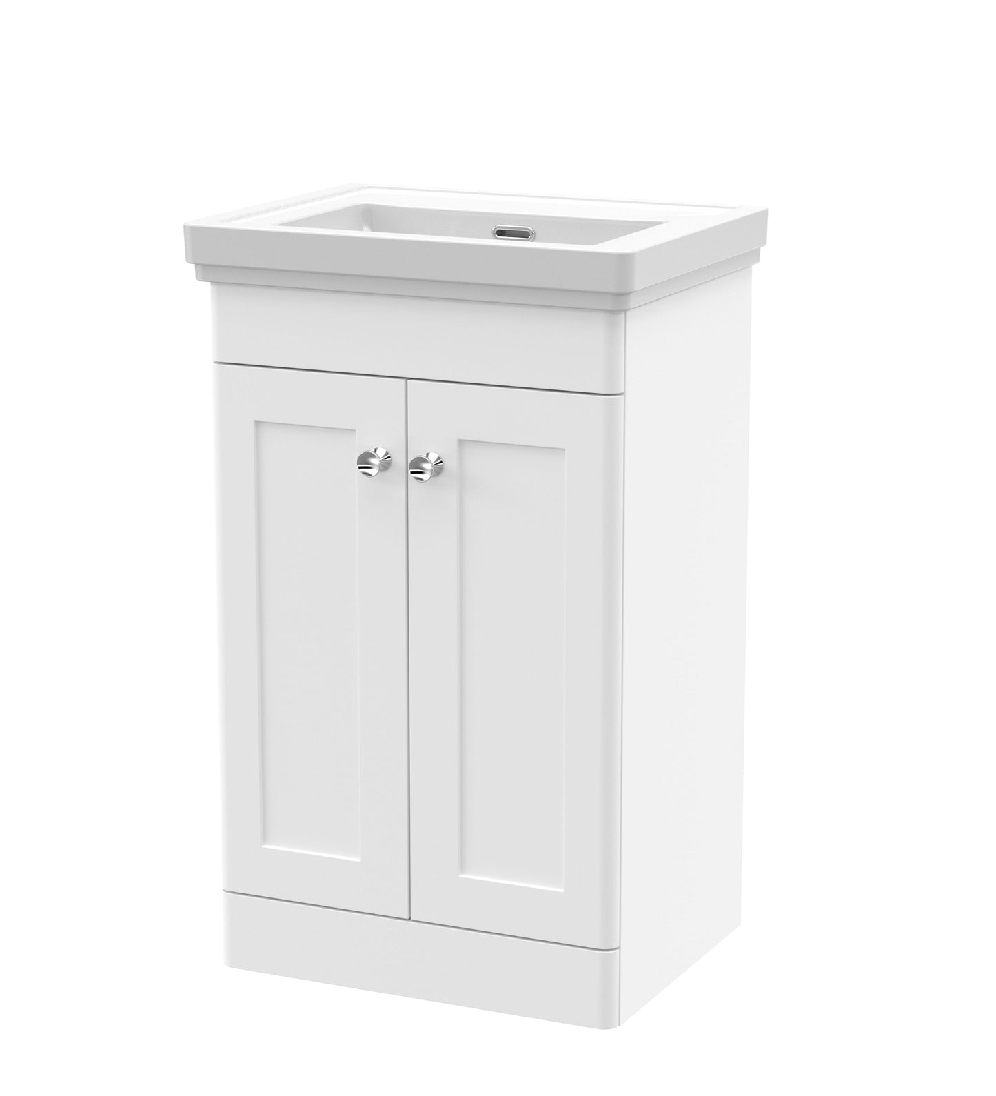 Nuie Classique 500mm Satin White Floor Standing 2 Door Vanity Unit With Basin