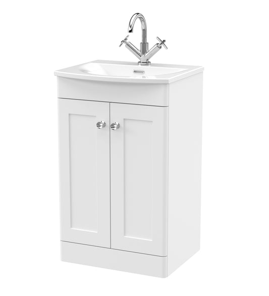 Nuie Classique 500mm Satin White Floor Standing 2-Door Vanity Unit & Curved Basin