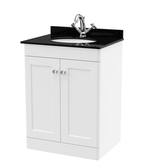 Nuie Classique 600mm Traditional Floor Standing Vanity Unit with Soft Square Basin, 1 Tap Hole & Soft Close Doors