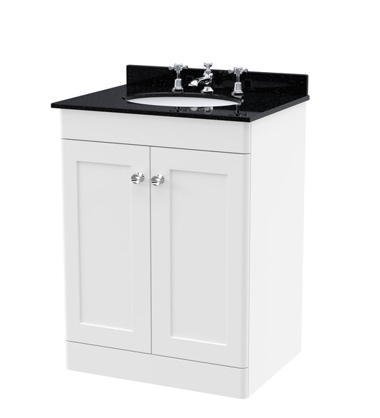 Nuie Classique 600mm Floor Standing 2 Door Vanity Unit With 3 Tap Hole Basin
