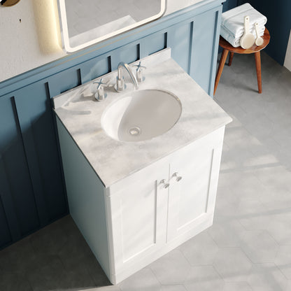 Nuie Classique 620mm Satin White Floor Standing 2 Door Vanity Unit With 3 Tap Hole Round Basin