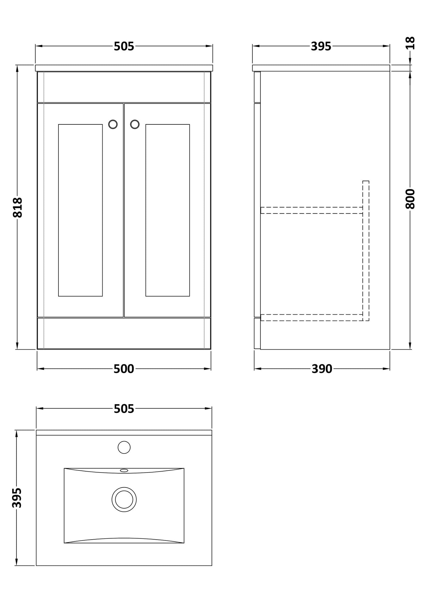 Nuie Classique 500mm Soft Black Floor Standing Basin Unit With Basin
