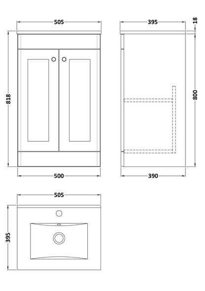 Nuie Classique 500mm Soft Black Floor Standing Basin Unit With Basin