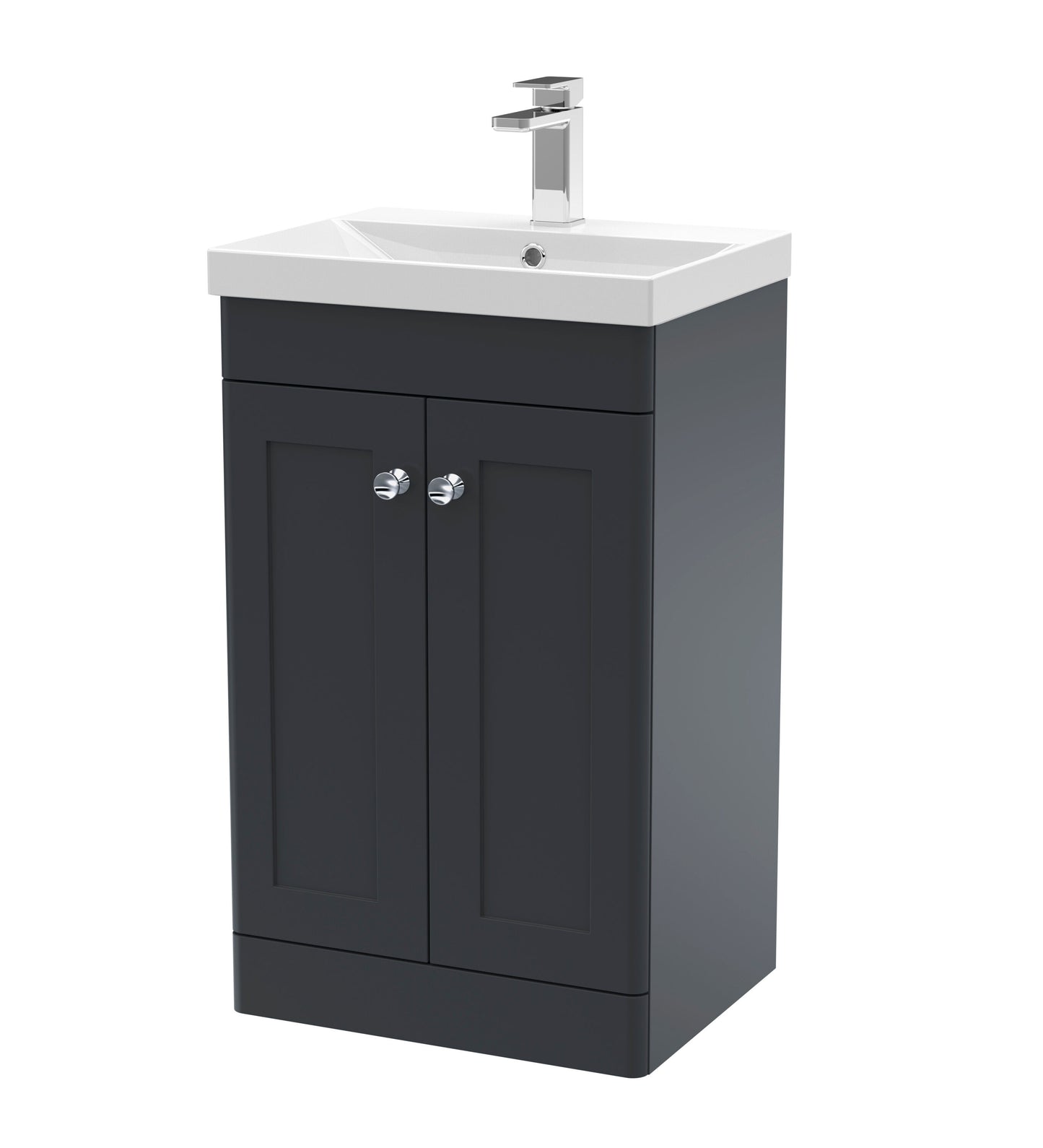 Nuie Classique 500mm Soft Black Floor Standing 2 Door Vanity Unit With Basin