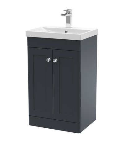 Nuie Classique 500mm Soft Black Floor Standing 2 Door Vanity Unit With Basin