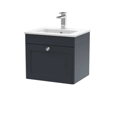 Nuie Classique 500mm Soft Black Wall Hung 1 Drawer Unit With Basin