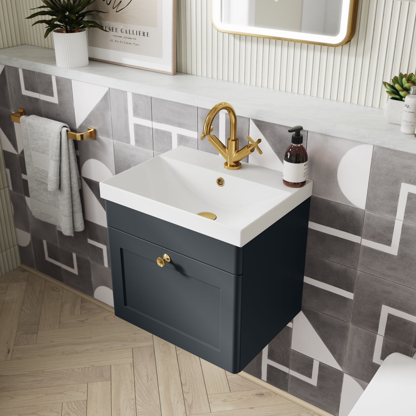 Nuie Classique 500mm Wall Hung 1 Drawer Vanity Unit with Basin