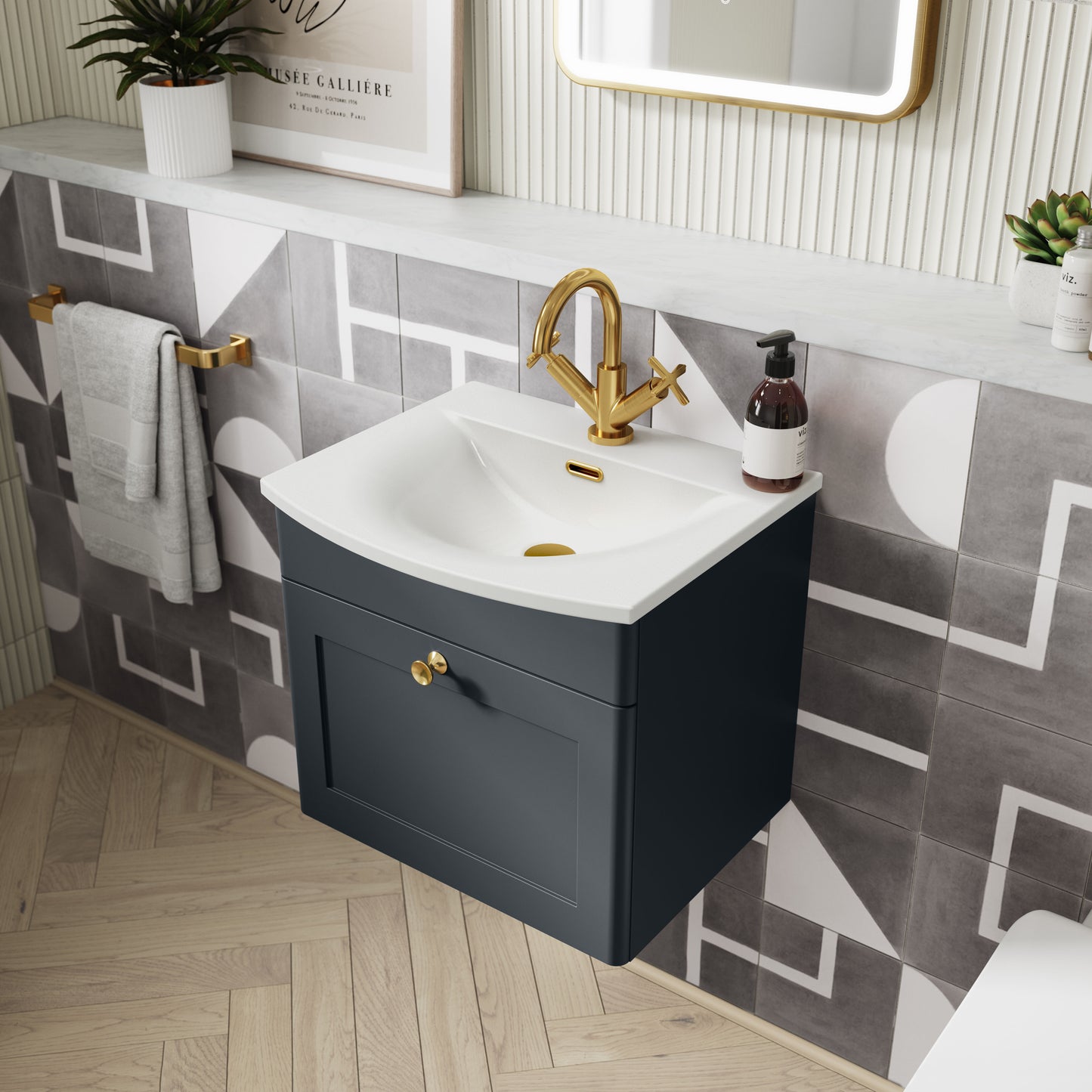 Nuie Classique 500mm Soft Black Wall Hung 1 Drawer Unit With Basin