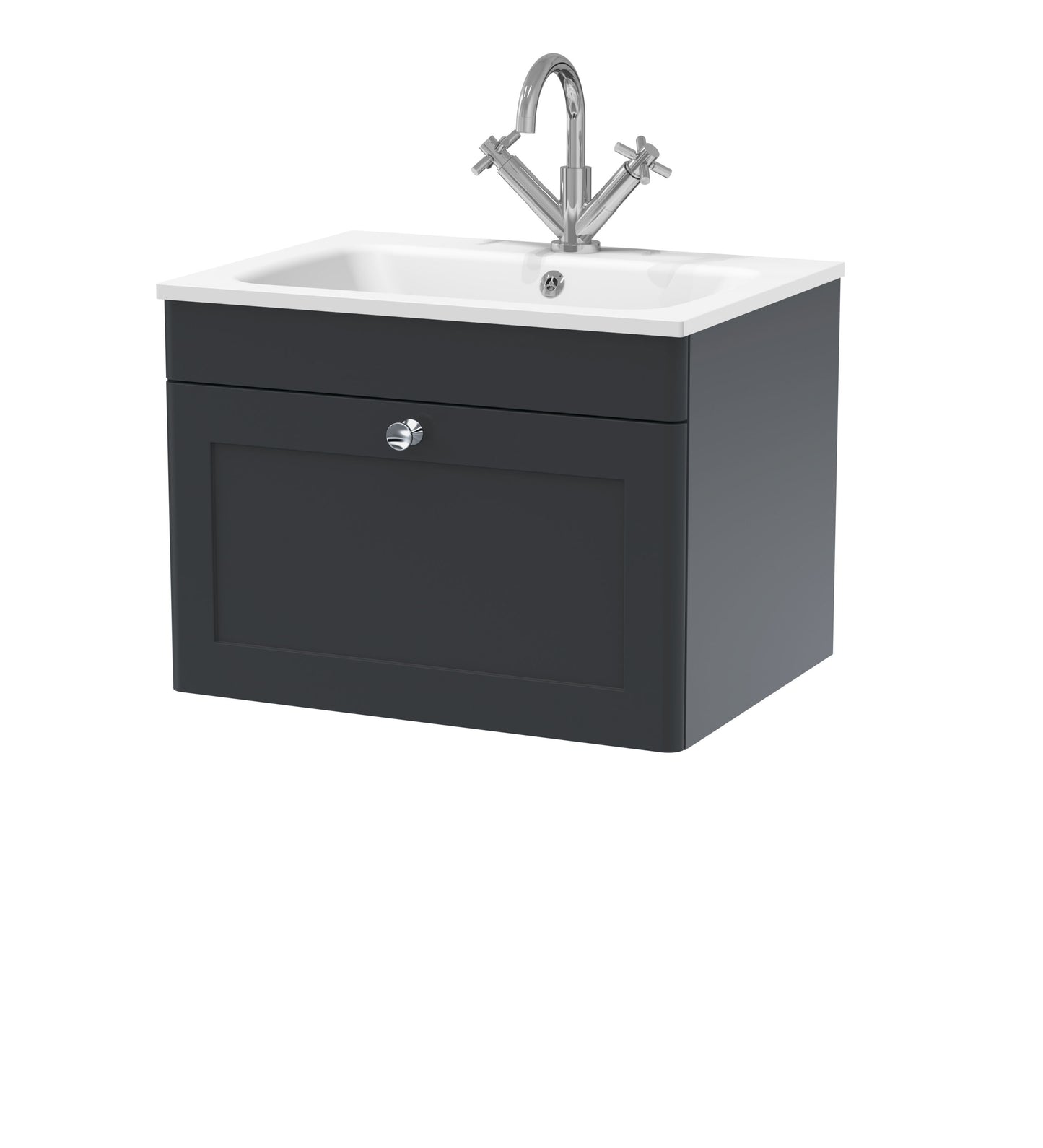 Classique Wall Hung 1 Drawer Vanity Basin Unit & 1 Tap Hole Stone Basin, 600mm