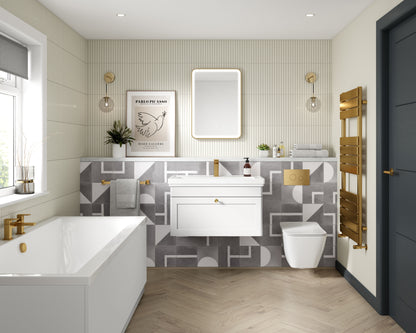 Nuie Classique 800mm Satin White 1 Drawer Wall Hung Vanity Basin Unit With 1 Tap Hole & Chrome Handle