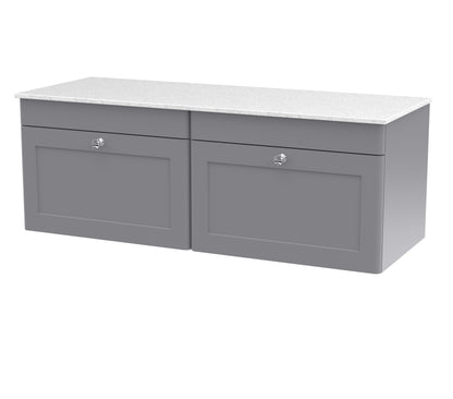 Nuie Classique 1200mm Satin Grey Wall Hung 2-Drawer Vanity With Marble Top