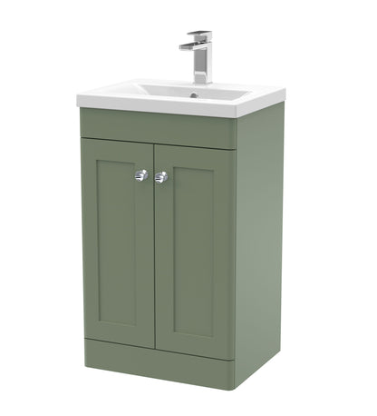 Nuie Classique 500mm Satin Green Floor Standing 2 Door Vanity Unit With Basin