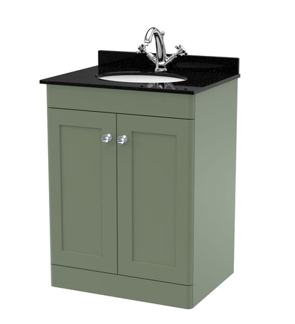 Nuie Classique 600mm Satin Green Floor Standing 2 Door Basin Unit With Handles & Backsplash