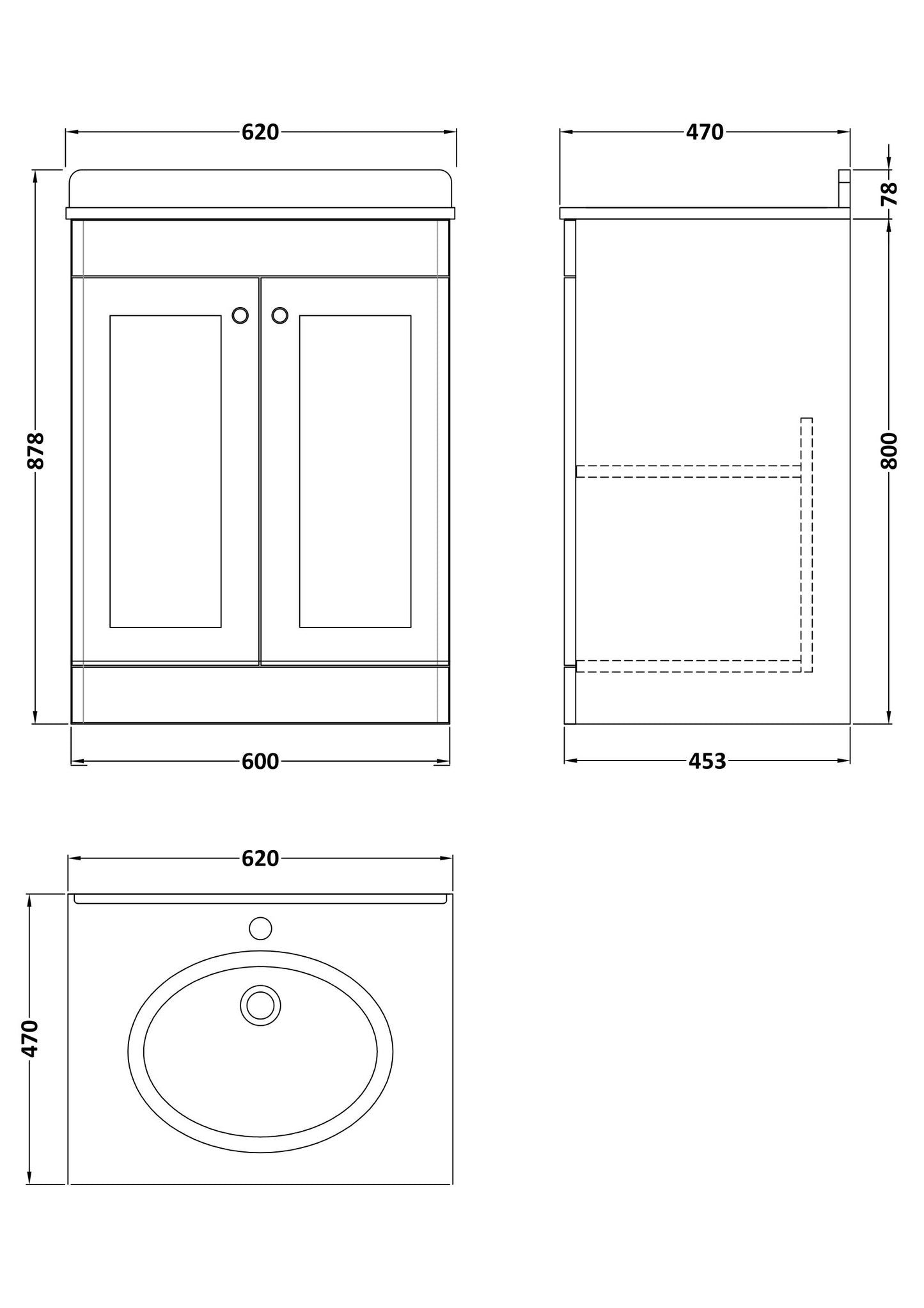 Nuie Classique 600mm Satin Green Floor Standing 2 Door Vanity Unit With Basin and Backsplash