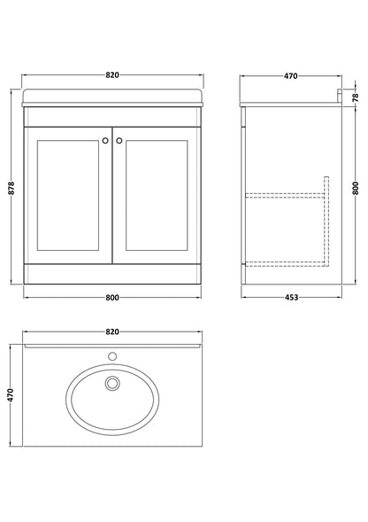 Nuie Classique 820mm Satin Green Floor Standing Vanity Unit with Basin & Handles