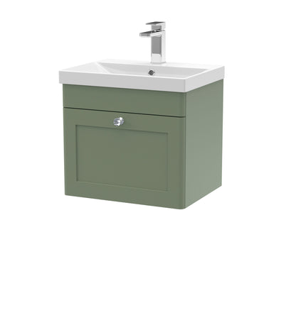 Nuie Classique 500mm Satin Green Wall Hung 1 Drawer Vanity Unit With Basin