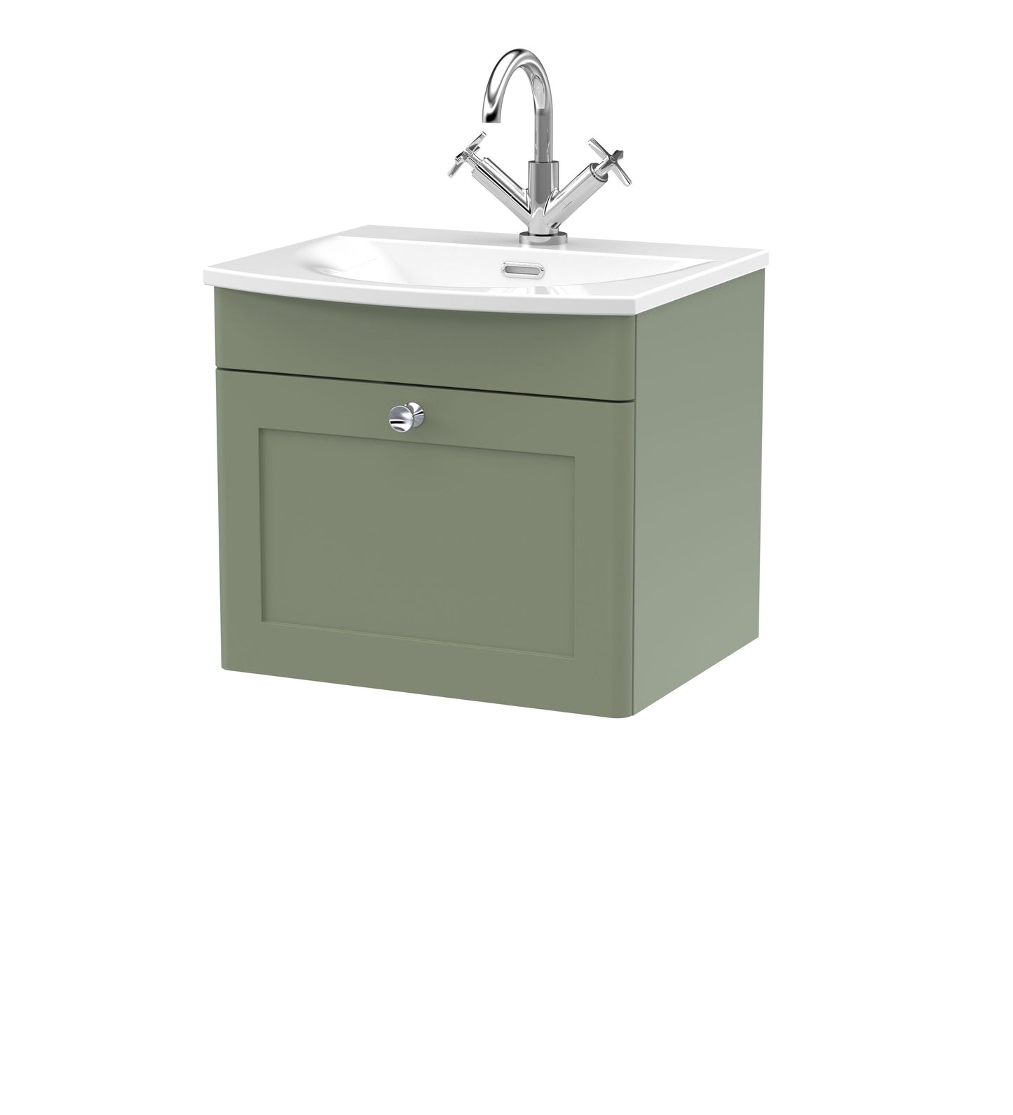 Nuie Classique 500mm Wall Hung 1 Drawer Unit with Curved Basin With Overflow