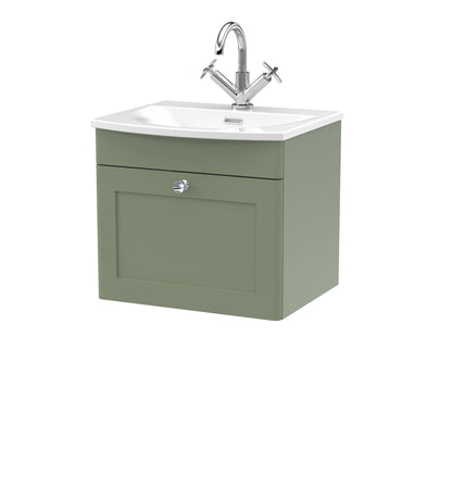 Nuie Classique 500mm Wall Hung 1 Drawer Unit with Curved Basin With Overflow