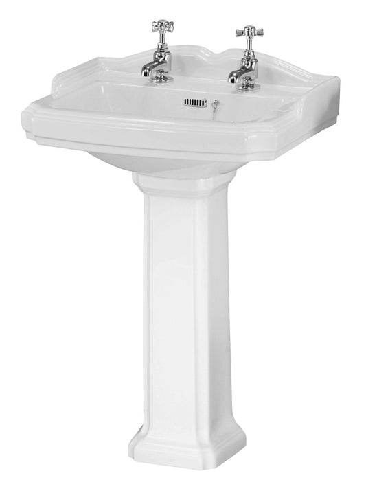 Nuie Traditional 590mm Basin & Pedestal 2 Tap Hole