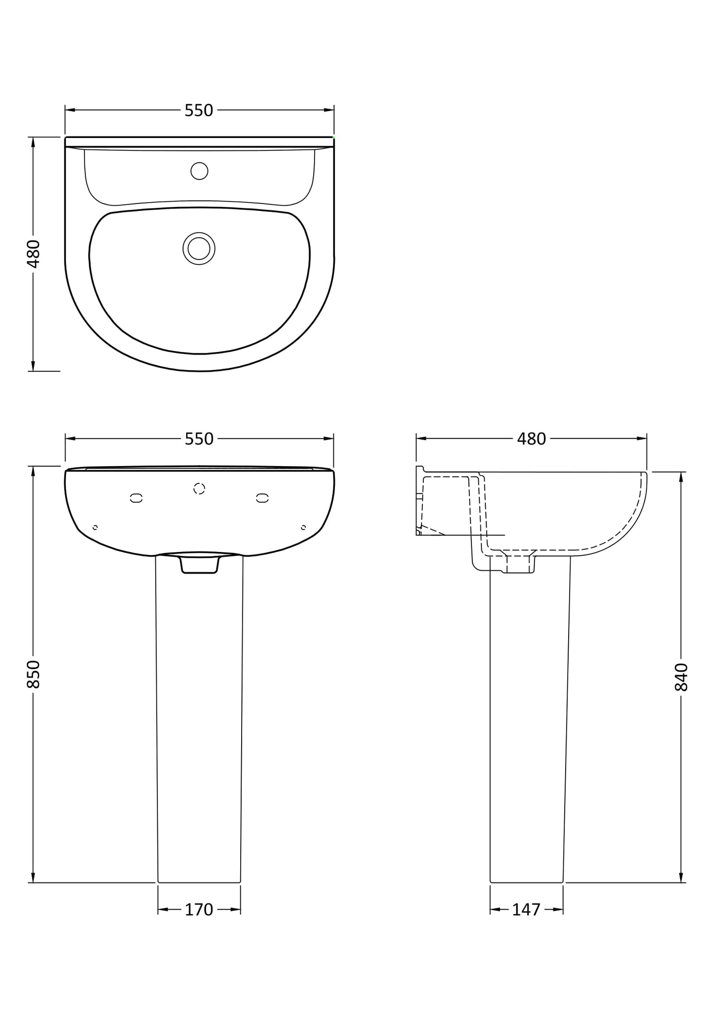 Nuie 550mm Pedestal Basin