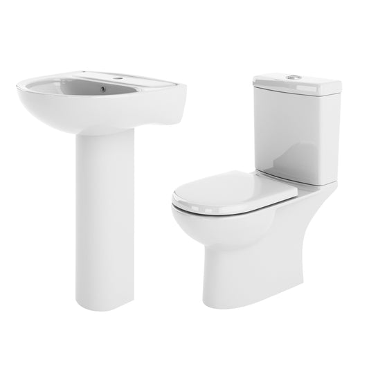 Nuie Compact 550mm Toilet & Basin Set With Soft Close Seat & Full Pedestal 1 Tap Hole Basin