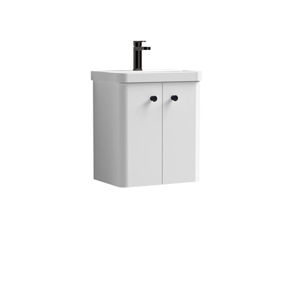 Nuie Core 500mm 2 Door Gloss White Wall Hung Vanity Unit With Basin