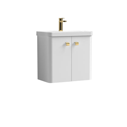 Nuie Core 600mm 2 Door Gloss White Wall Hung Vanity Unit With Basin