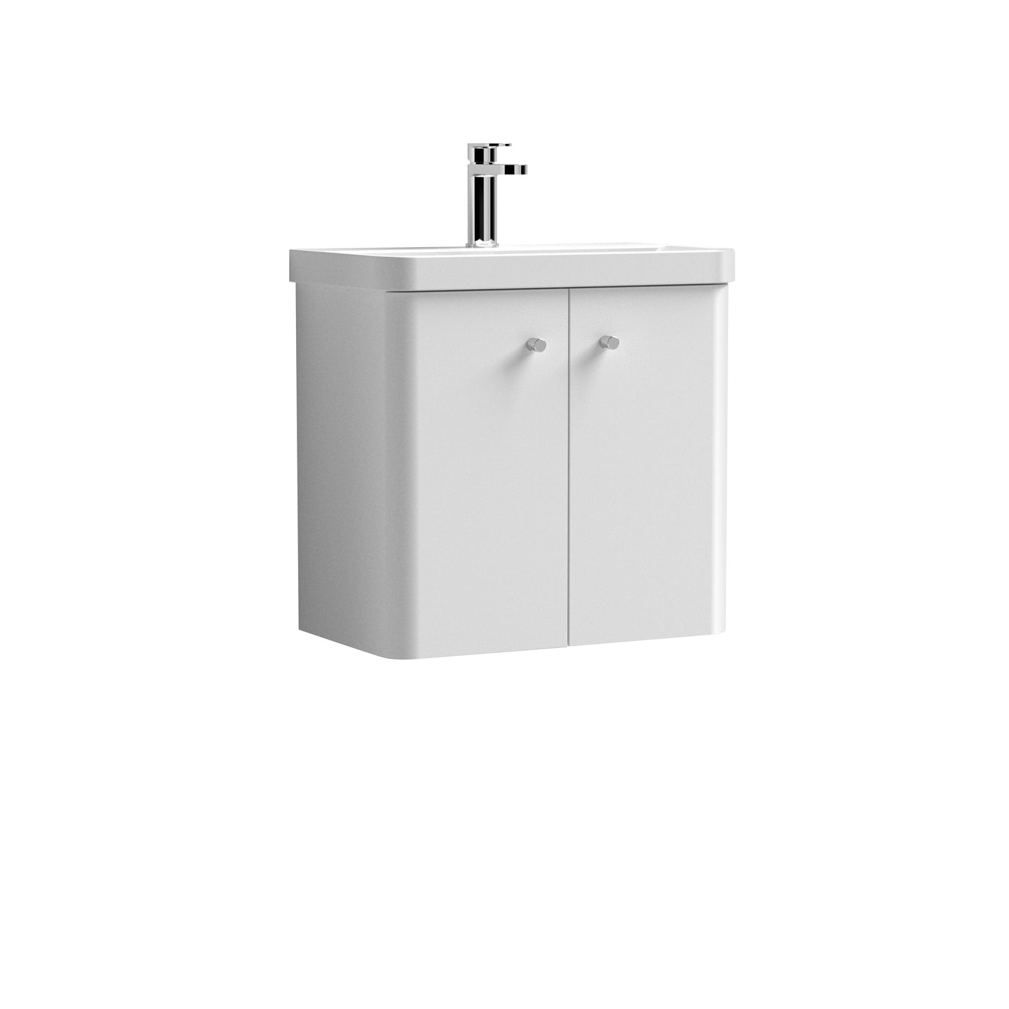 Balterley Curve Modern Bathroom Wall Hung 2 Door Vanity Unit Basin, Gloss White, 605mm
