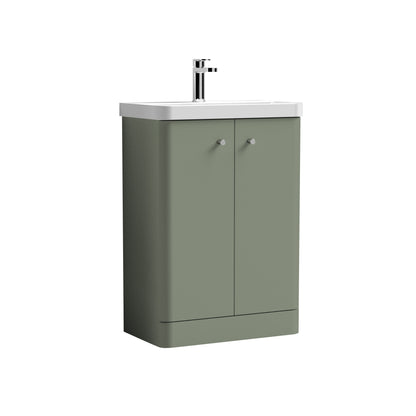 Balterley Curve Modern Bathroom Floor Standing 2 Door Vanity Unit Basin, Satin Green, 605mm