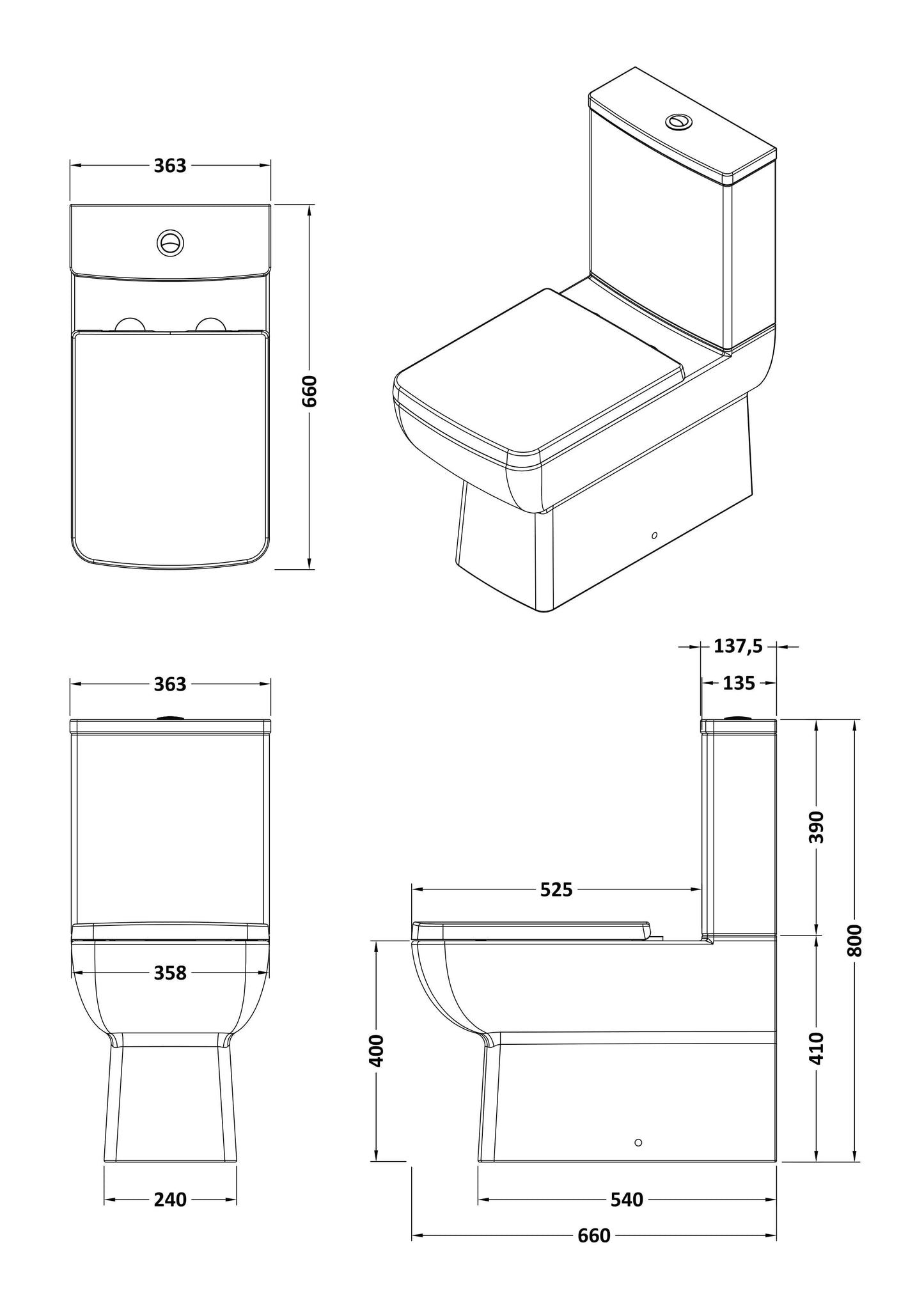 Nuie Contemporary Flush to Wall Square Bowl Rimless Toilet
