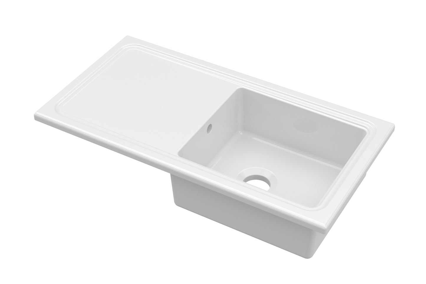 Nuie Single Bowl 1010 x 525mm Fireclay White Rectangular Countertop Sink
