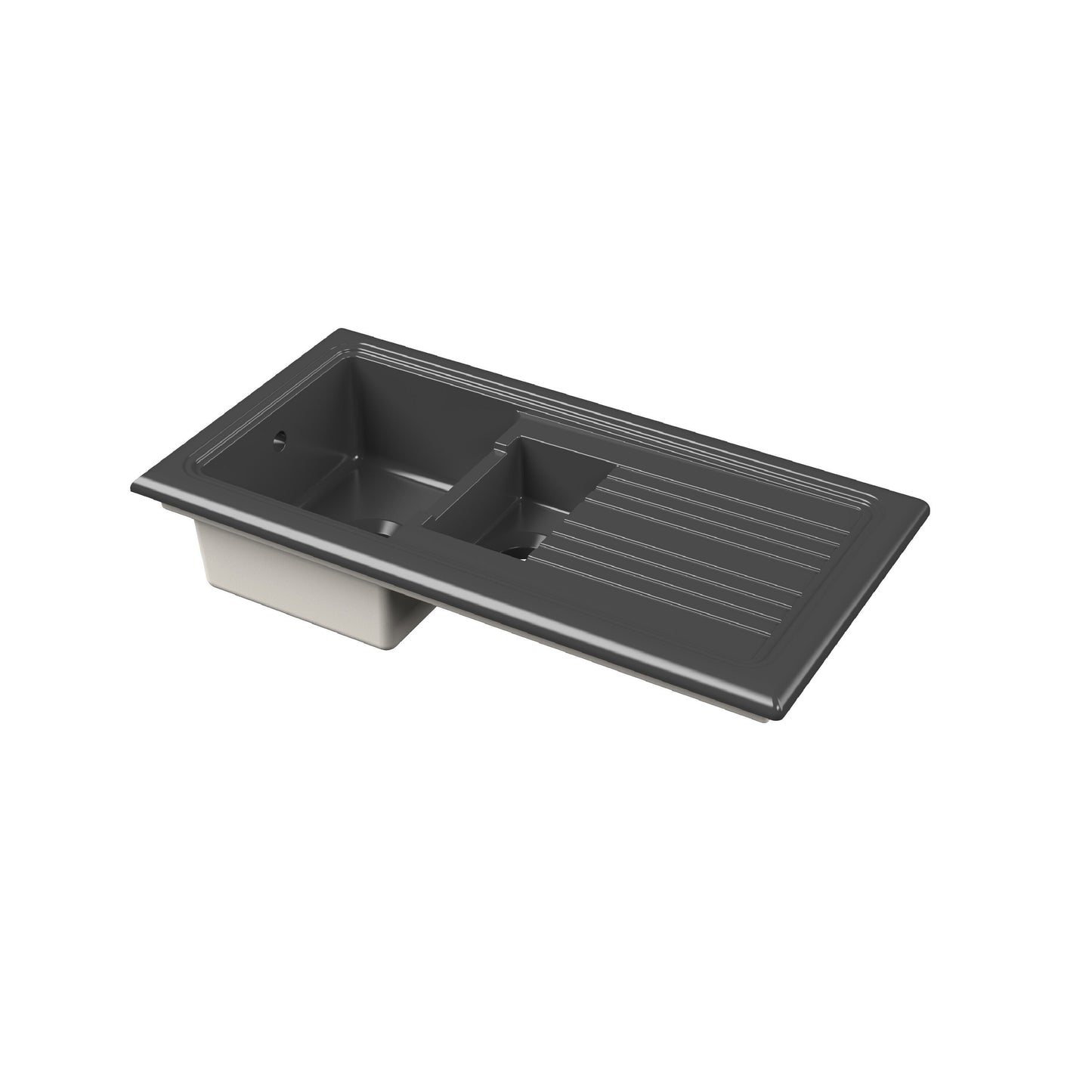 Nuie 1.5 Bowl 1010 x 525mm Fireclay Soft Black Rectangular Countertop Sink