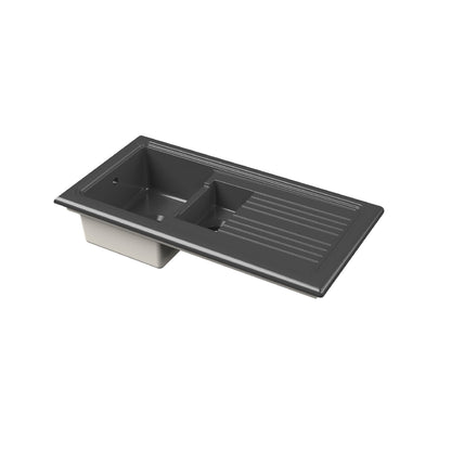 Nuie 1.5 Bowl 1010 x 525mm Fireclay Soft Black Rectangular Countertop Sink