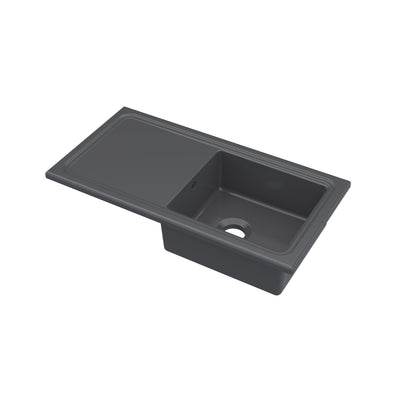 Nuie Single Bowl 1010 x 525mm Fireclay Soft Black Rectangular Countertop Sink