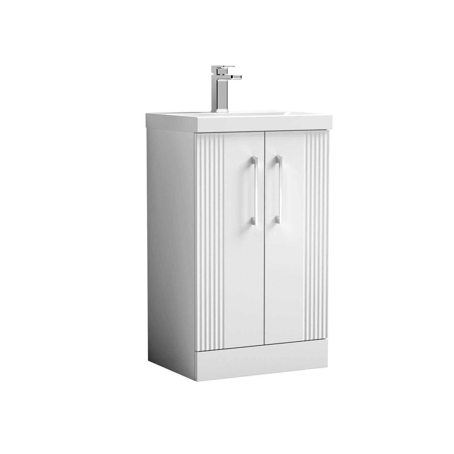 Nuie 500mm Floor Standing 2 Door Vanity & Basin With Chrome Handles
