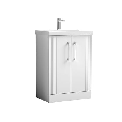 Nuie Deco 600mm Floor Standing 2-Door Vanity Unit with Basin With Chrome Handles