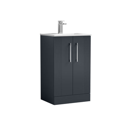 Nuie Deco 500mm Soft Black Floor Standing 2 Door Vanity Unit with Basin with Chrome Handles