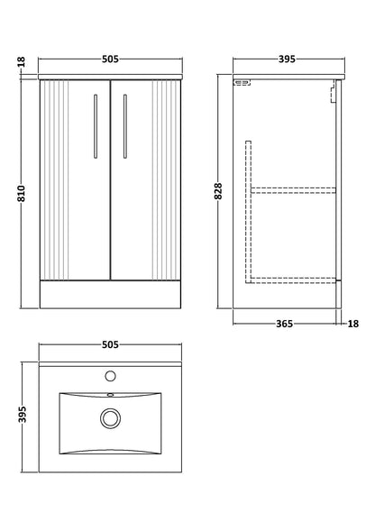 Nuie Deco 500mm Soft Black Floor Standing 2 Door Vanity Unit with Basin with Chrome Handles